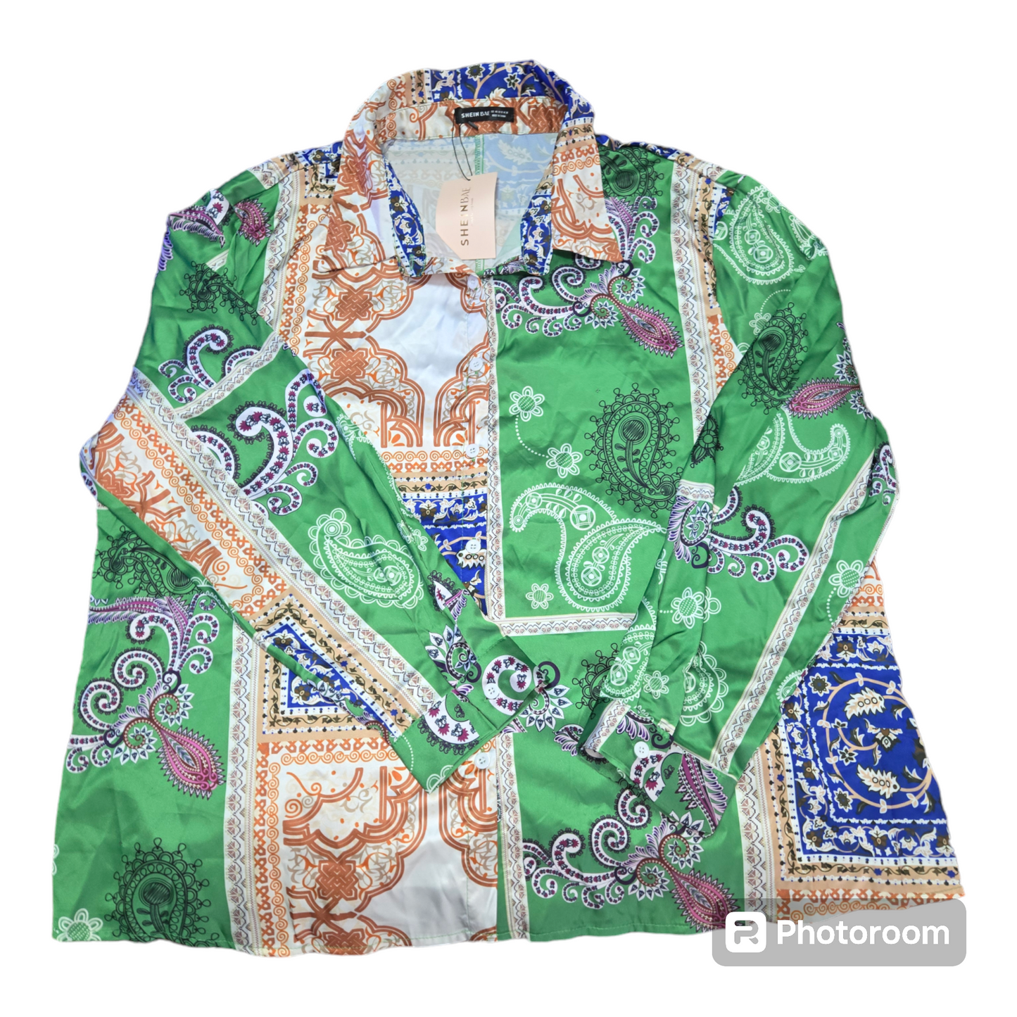 Plus Size Paisley Print Satin Top