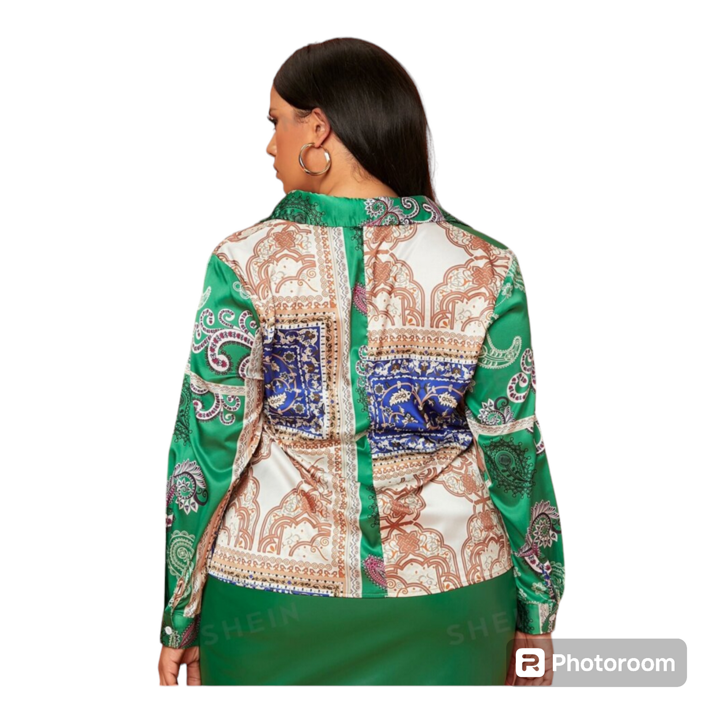 Plus Size Paisley Print Satin Top