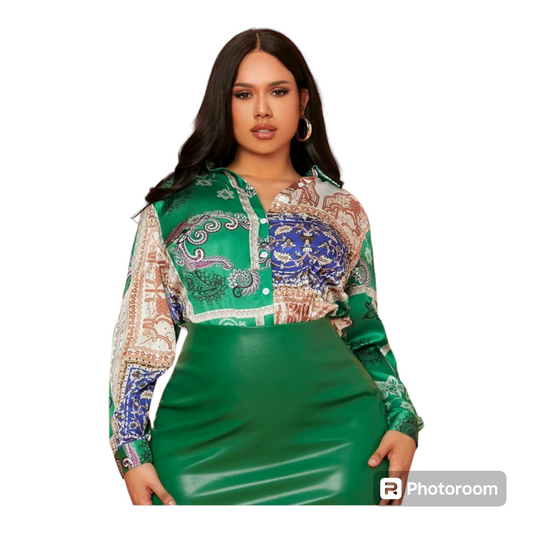 Plus Size Paisley Print Satin Top