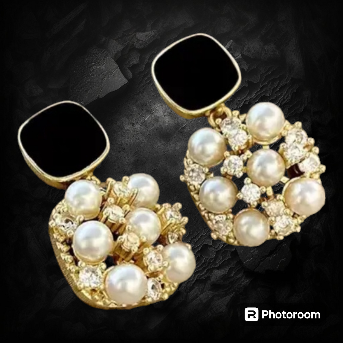 Square Faux Pearl Zircon Stud Earrings