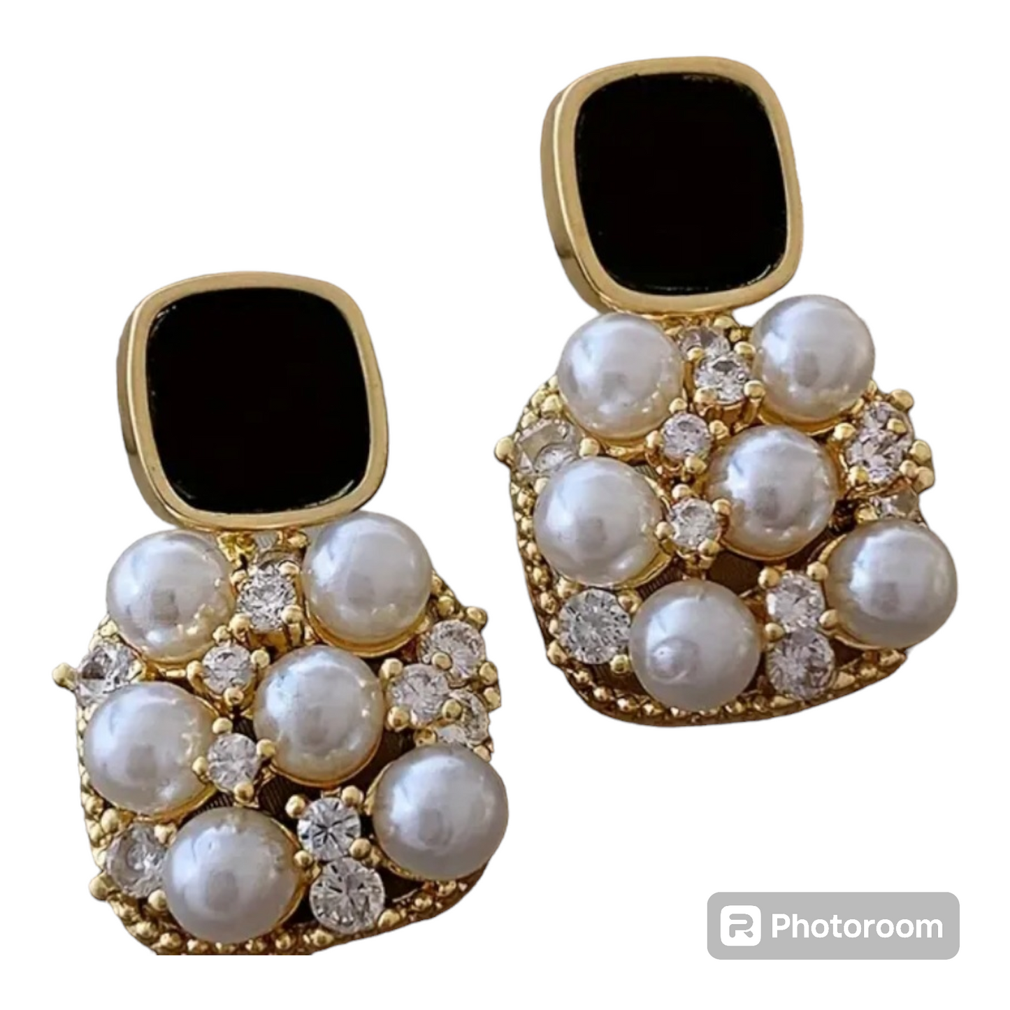 Square Faux Pearl Zircon Stud Earrings