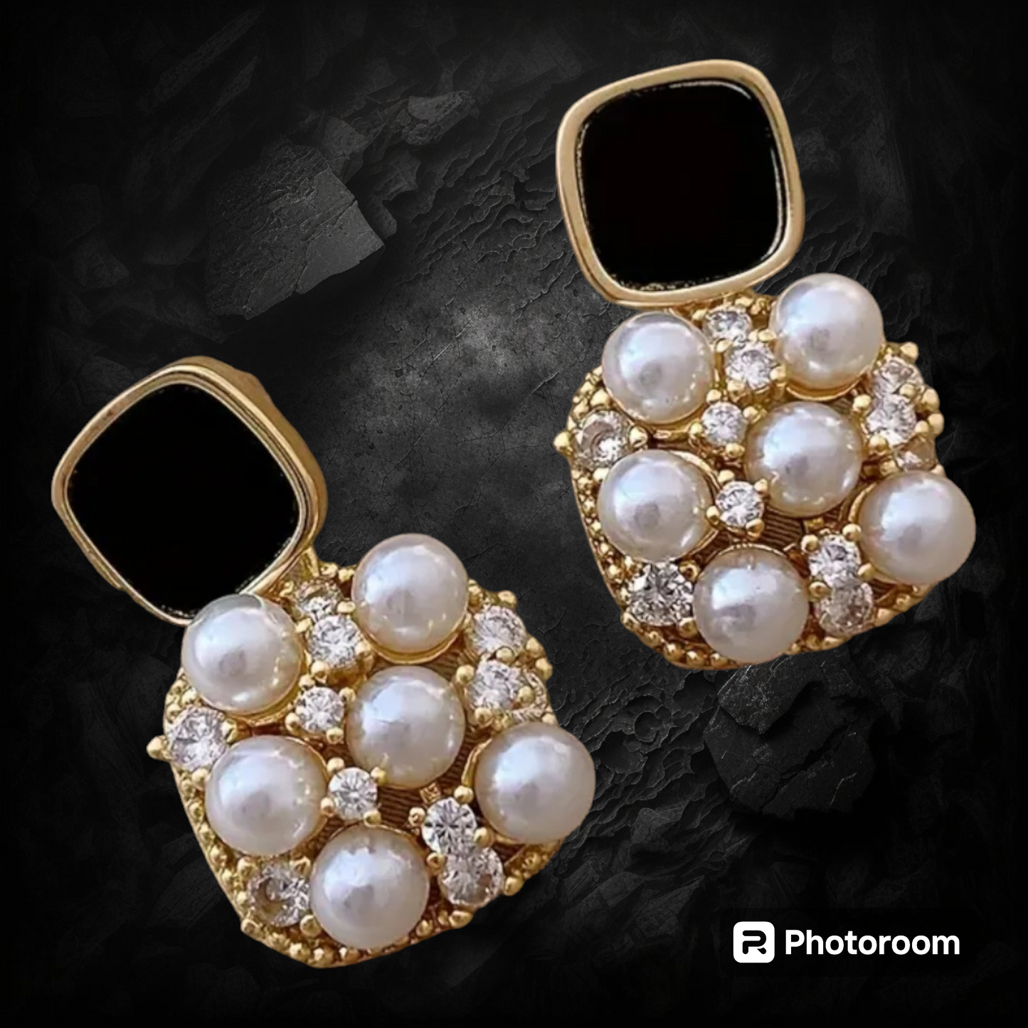 Square Faux Pearl Zircon Stud Earrings