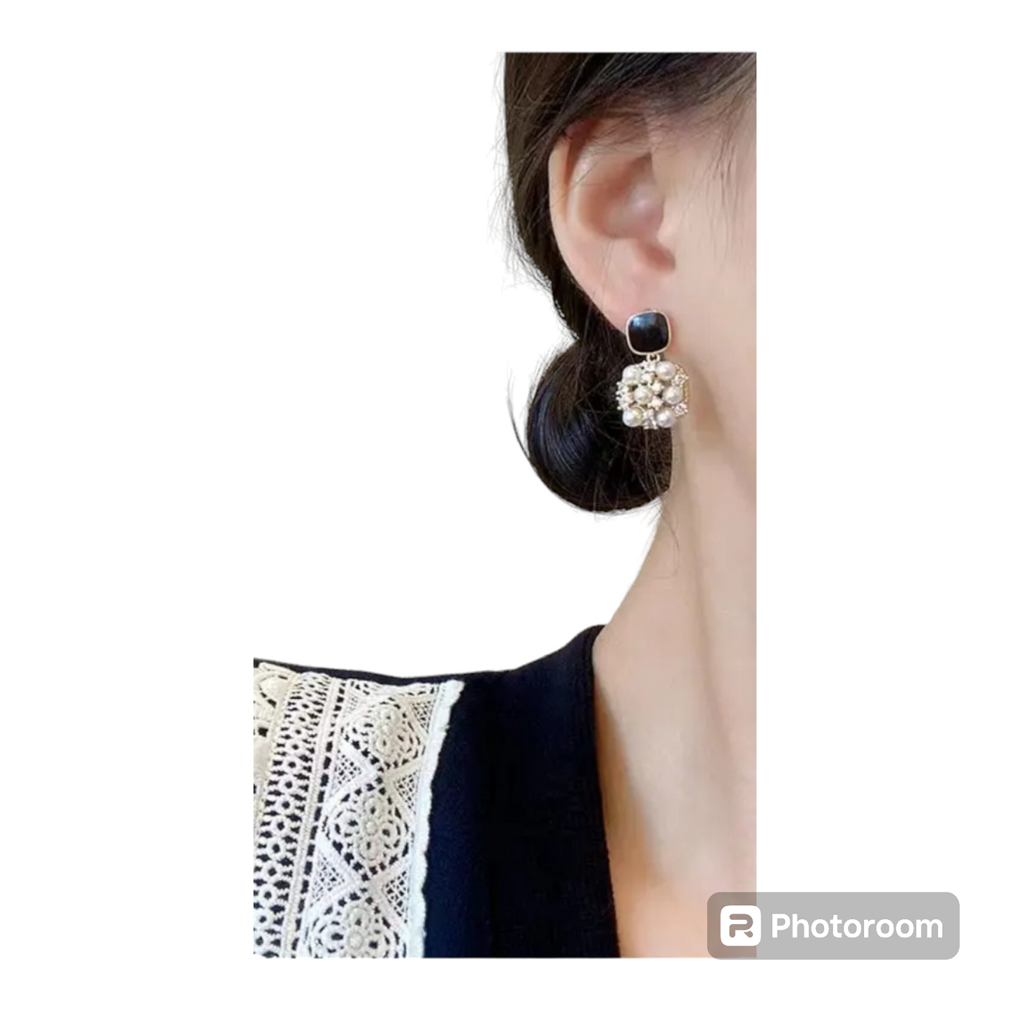 Square Faux Pearl Zircon Stud Earrings