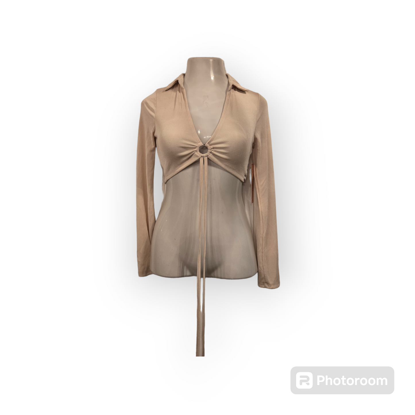 Collar Long-sleeve Crop Top