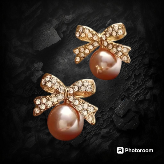 Eleqant Copper Bowknot Faux Pearl Earrings