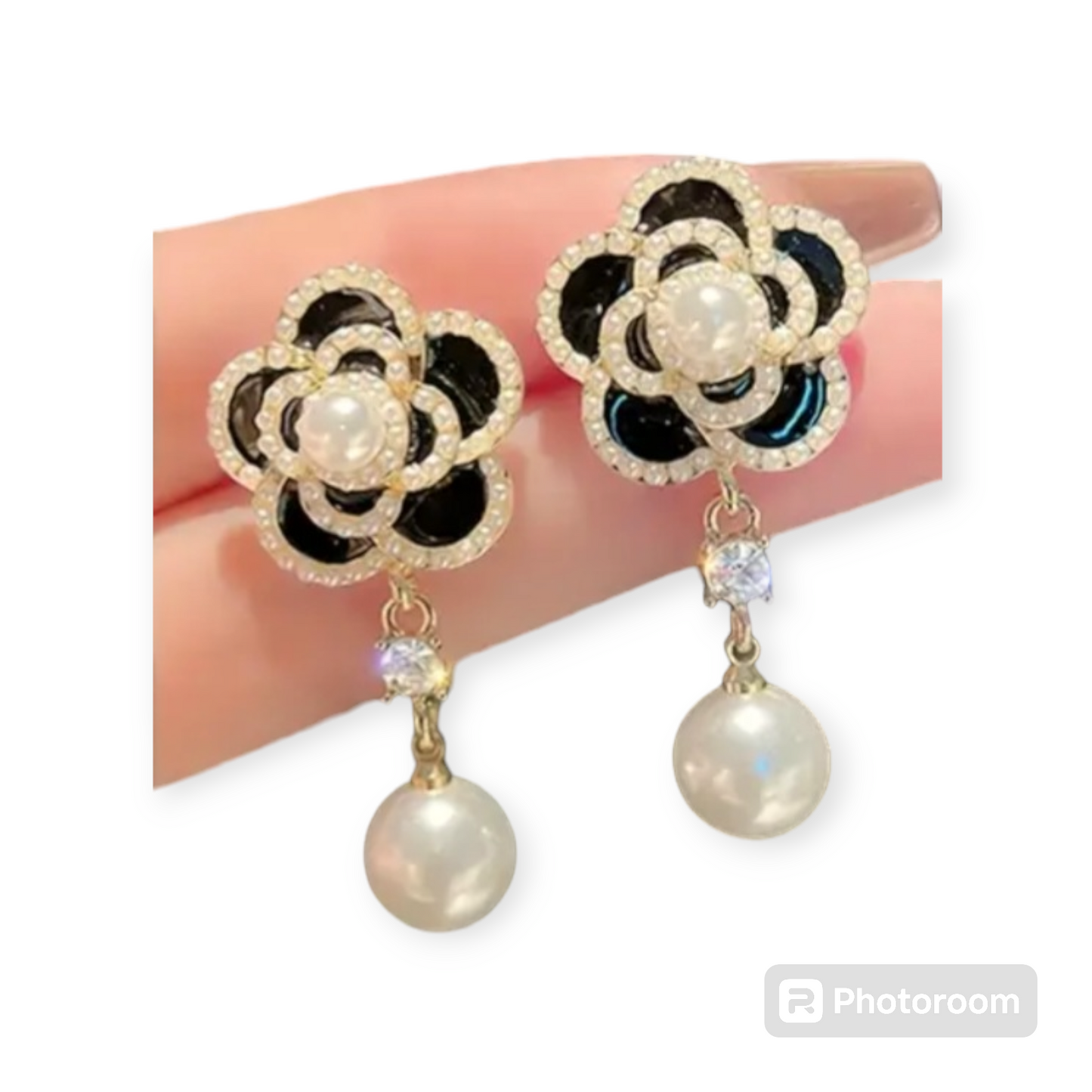 Camellia drop pearl flower earrings