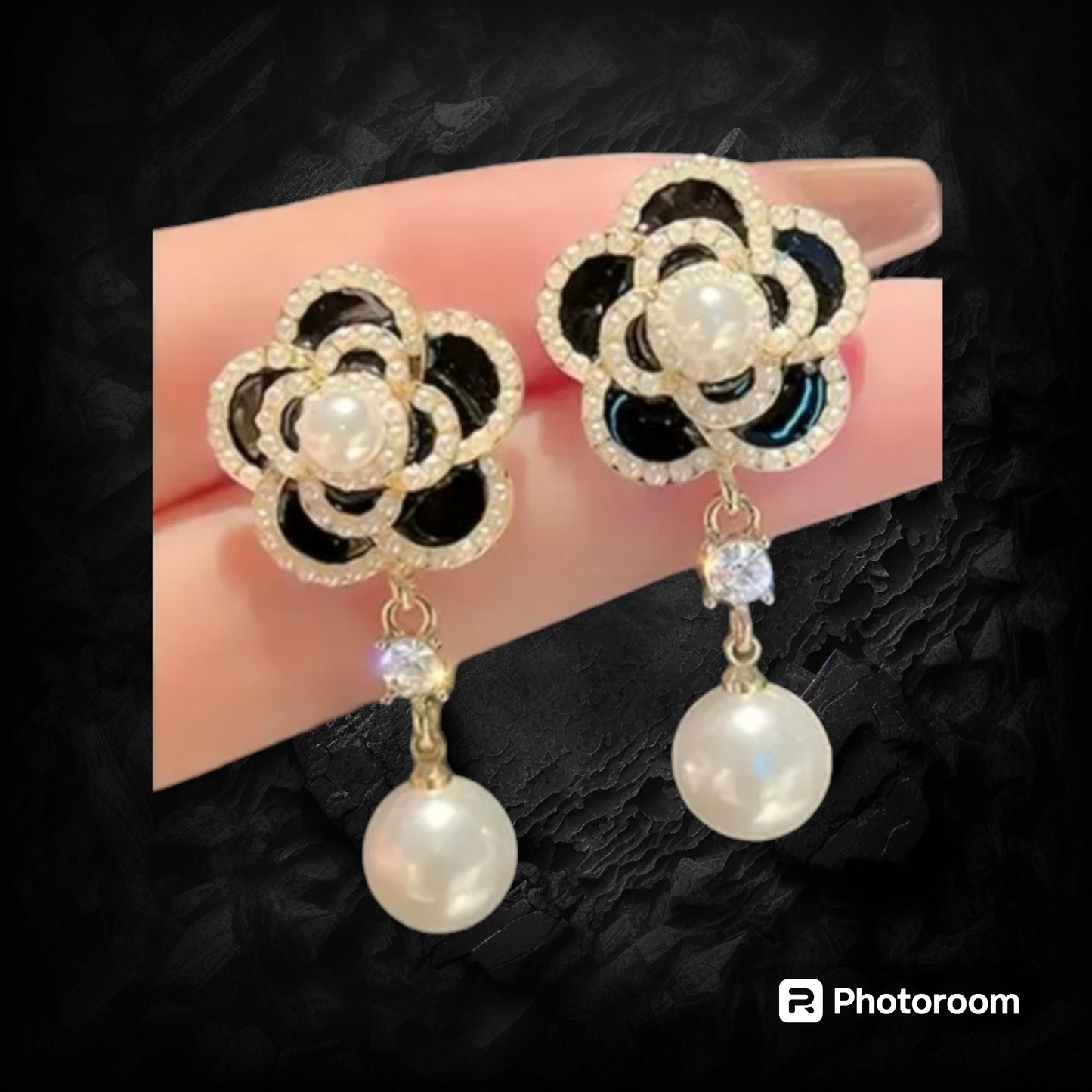 Camellia drop pearl flower earrings