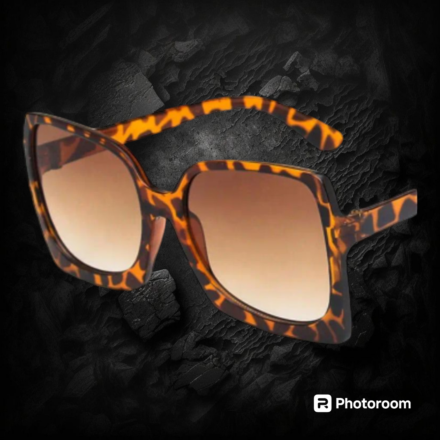 Lephard print rectangle C4 brown sunglasses