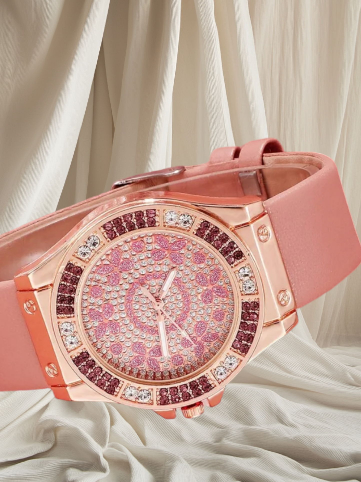 Quartz pink rhinestone Watch