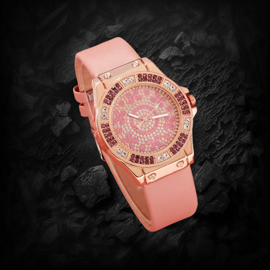 Quartz pink rhinestone Watch