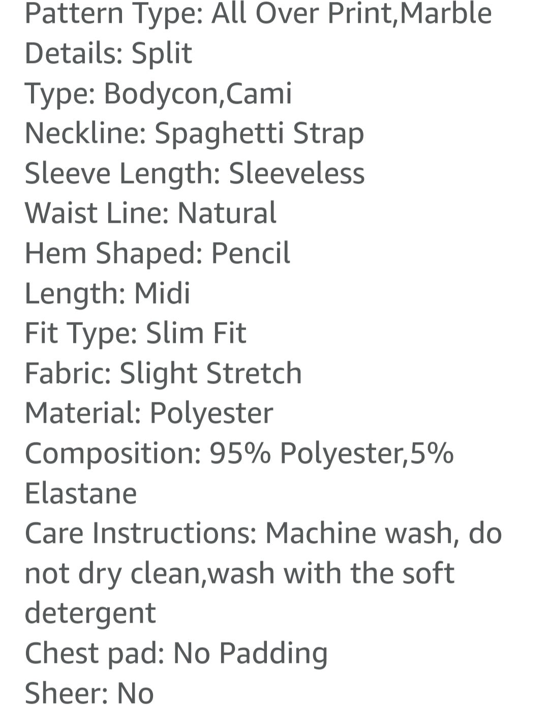 Women spaghetti strap marble dress