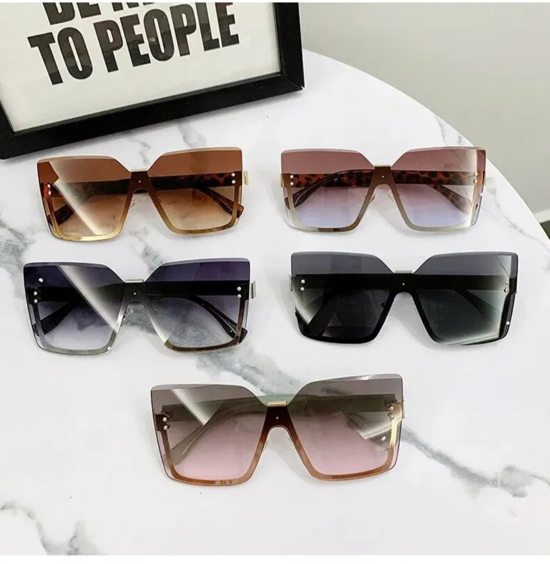 Large Trendy Rimless Square Sunglasses