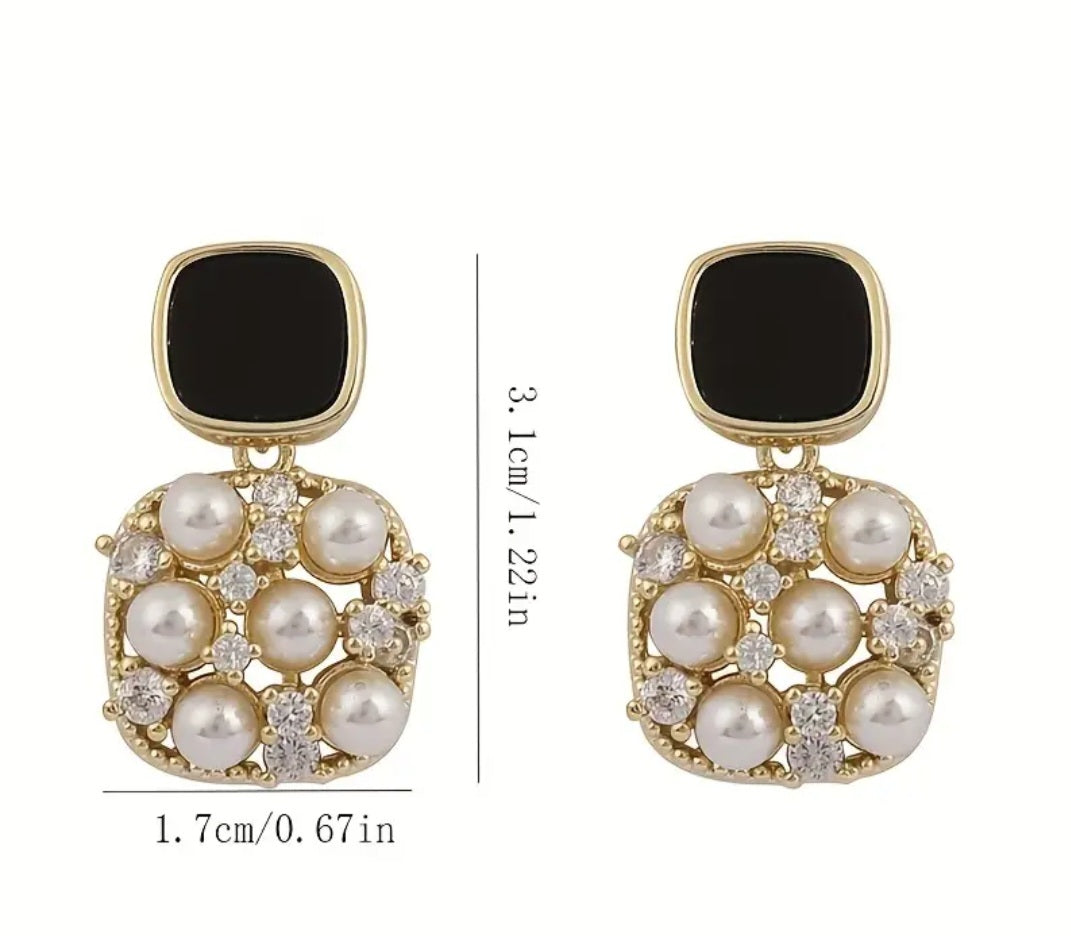 Square Faux Pearl Zircon Stud Earrings