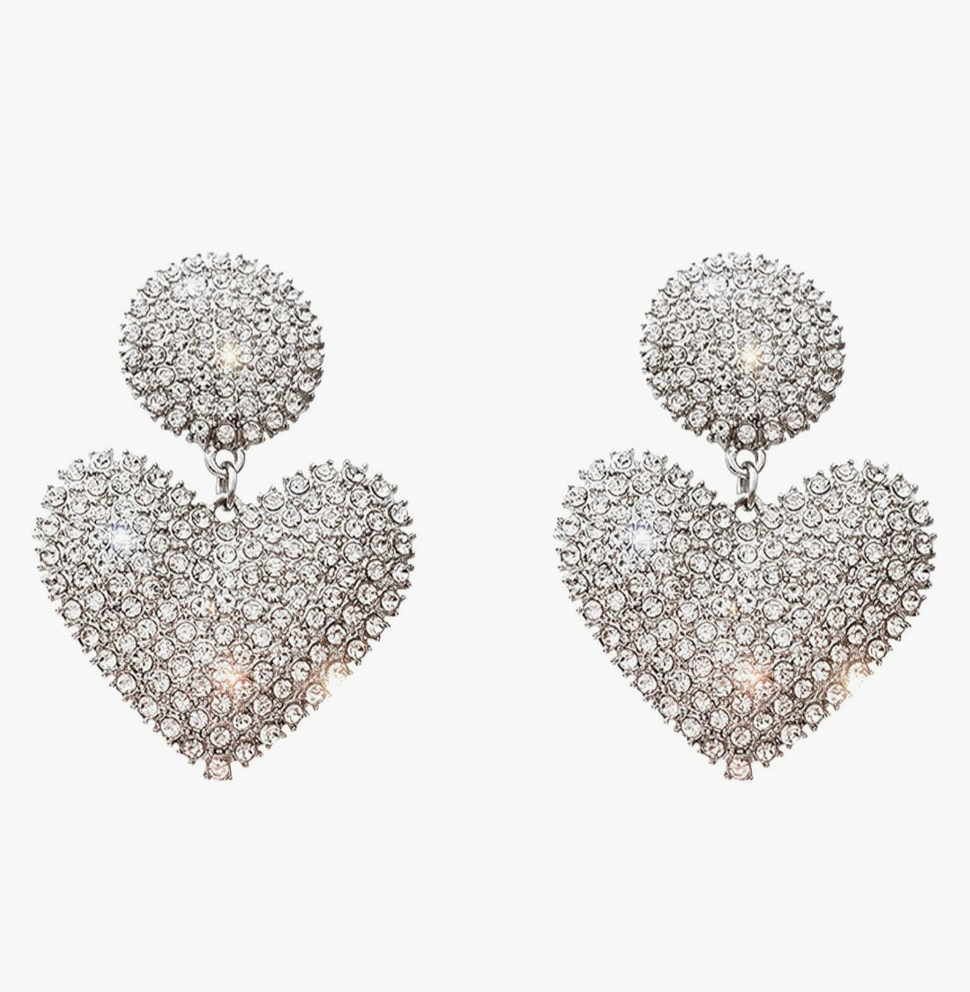Rhinestones Heart Shape Hanging Earrings