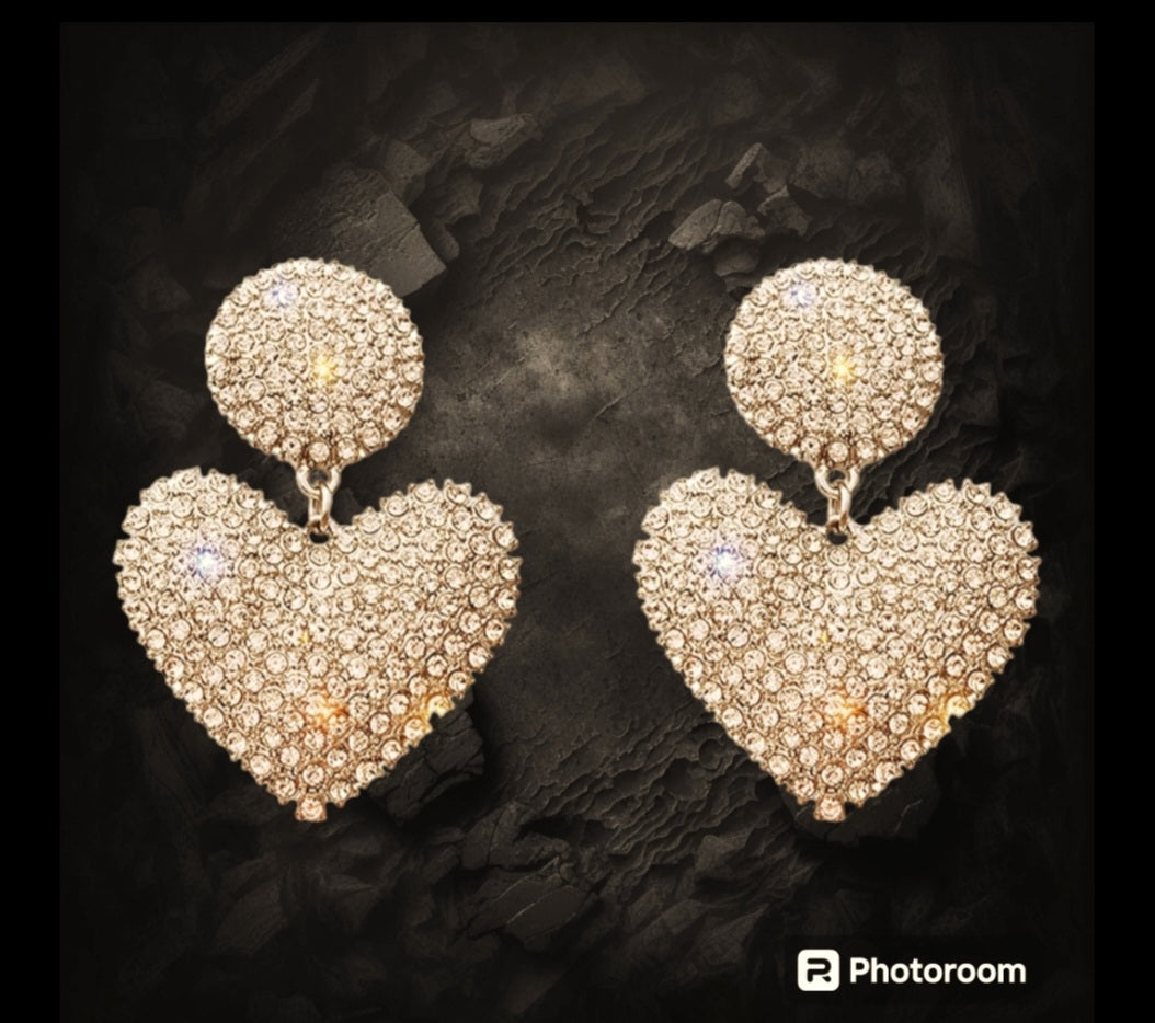 Rhinestones Heart Shape Hanging Earrings