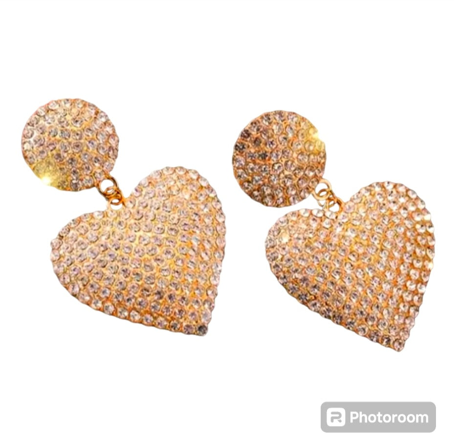 Rhinestones Heart Shape Hanging Earrings