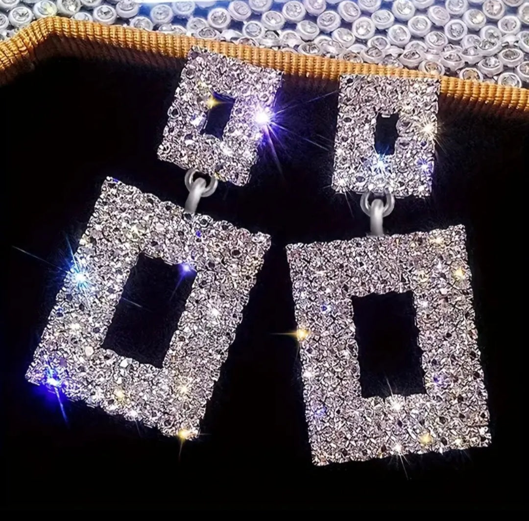 Rhinestones Sparkling Square Earrings