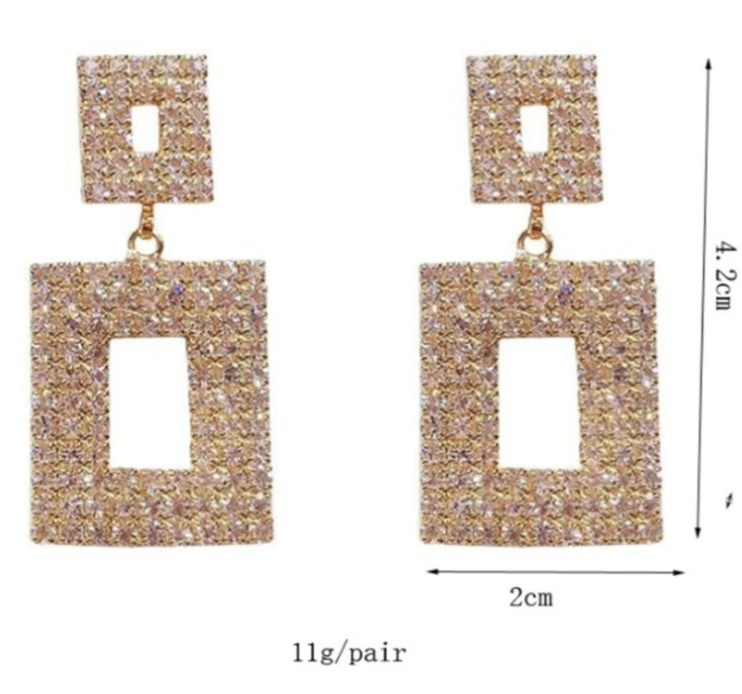 Rhinestones Sparkling Square Earrings