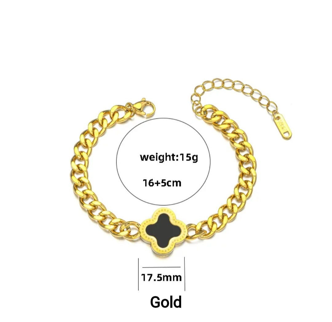 Double Sided 4leaf Clover Cuban link Chain