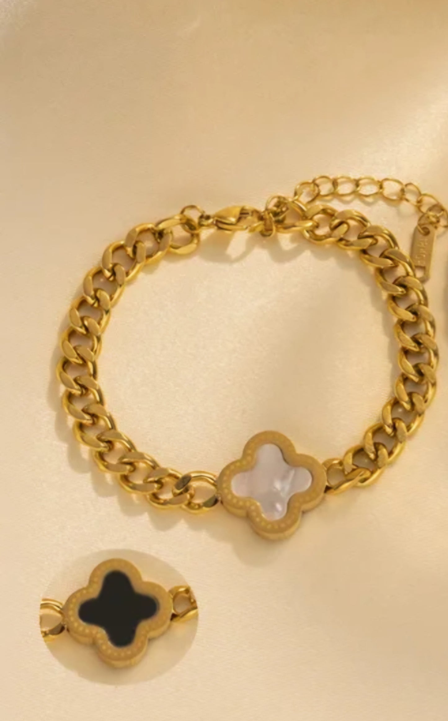 Double Sided 4leaf Clover Cuban link Chain