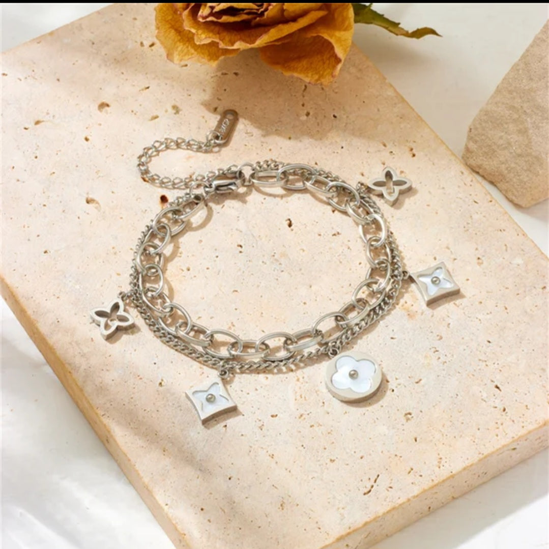 LV inspired four leaf clover charm bracelet
