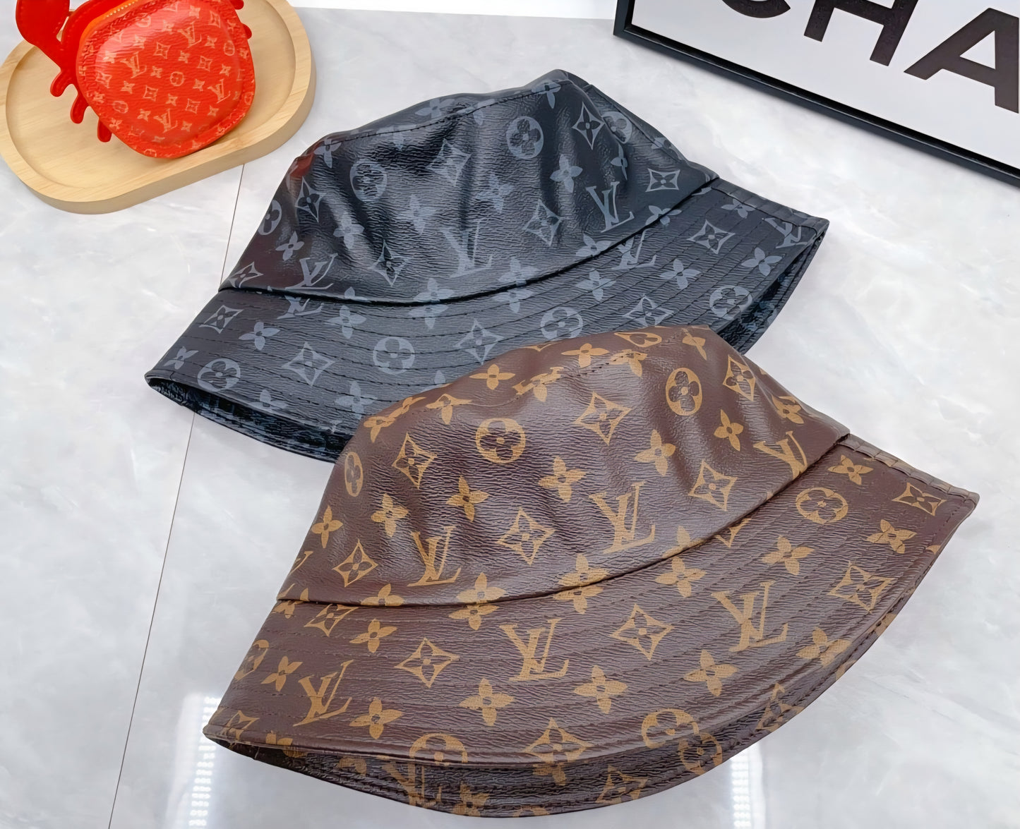 LV Designer Inspired leather bucket hat