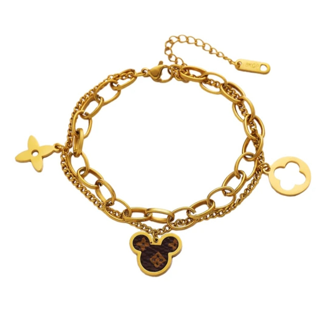 LV inspired Mickey Mouse head  bracelet