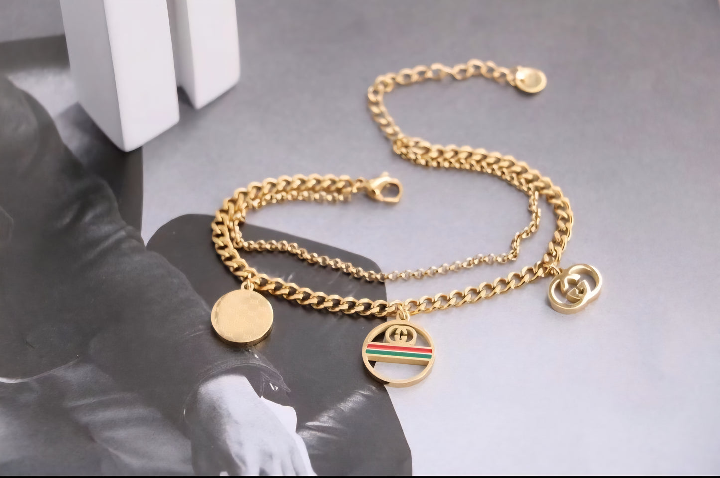 Gucci inspired double chain Bracelet