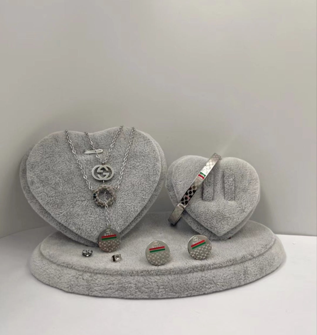 Gucci Inspired silver triple ring necklace