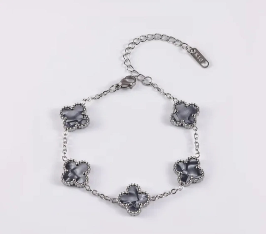 Van Cleef inspired Glossy Silver 13mm Clover Bracelet Collection