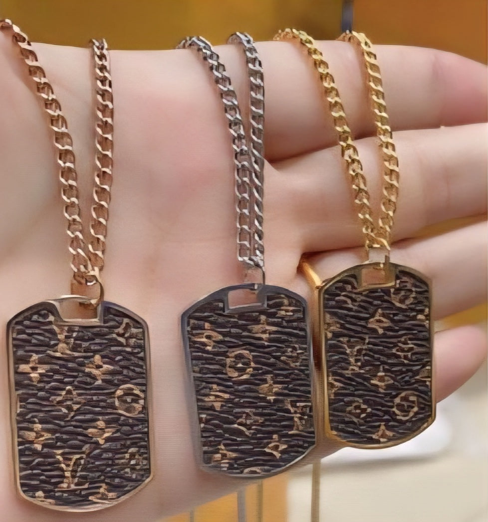 LV Designer Inspired Dog Tag Necklace
