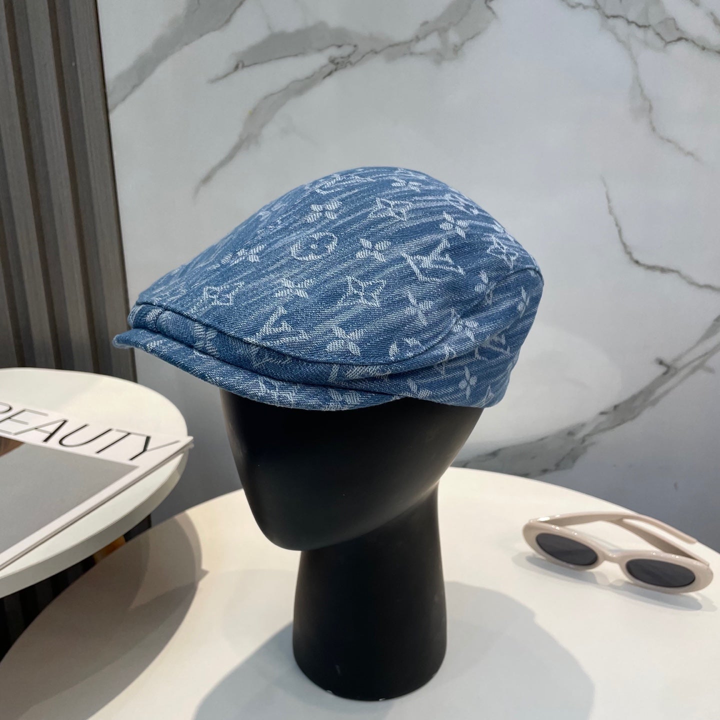 LV inspired denim Forward Cap