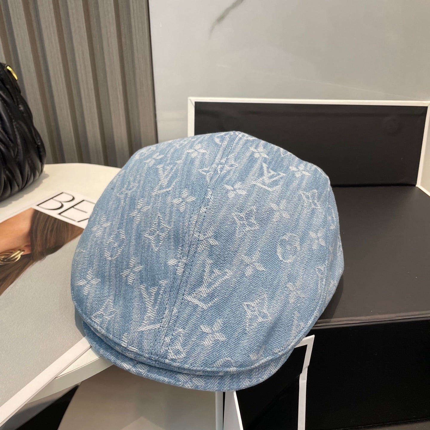 LV inspired denim Forward Cap