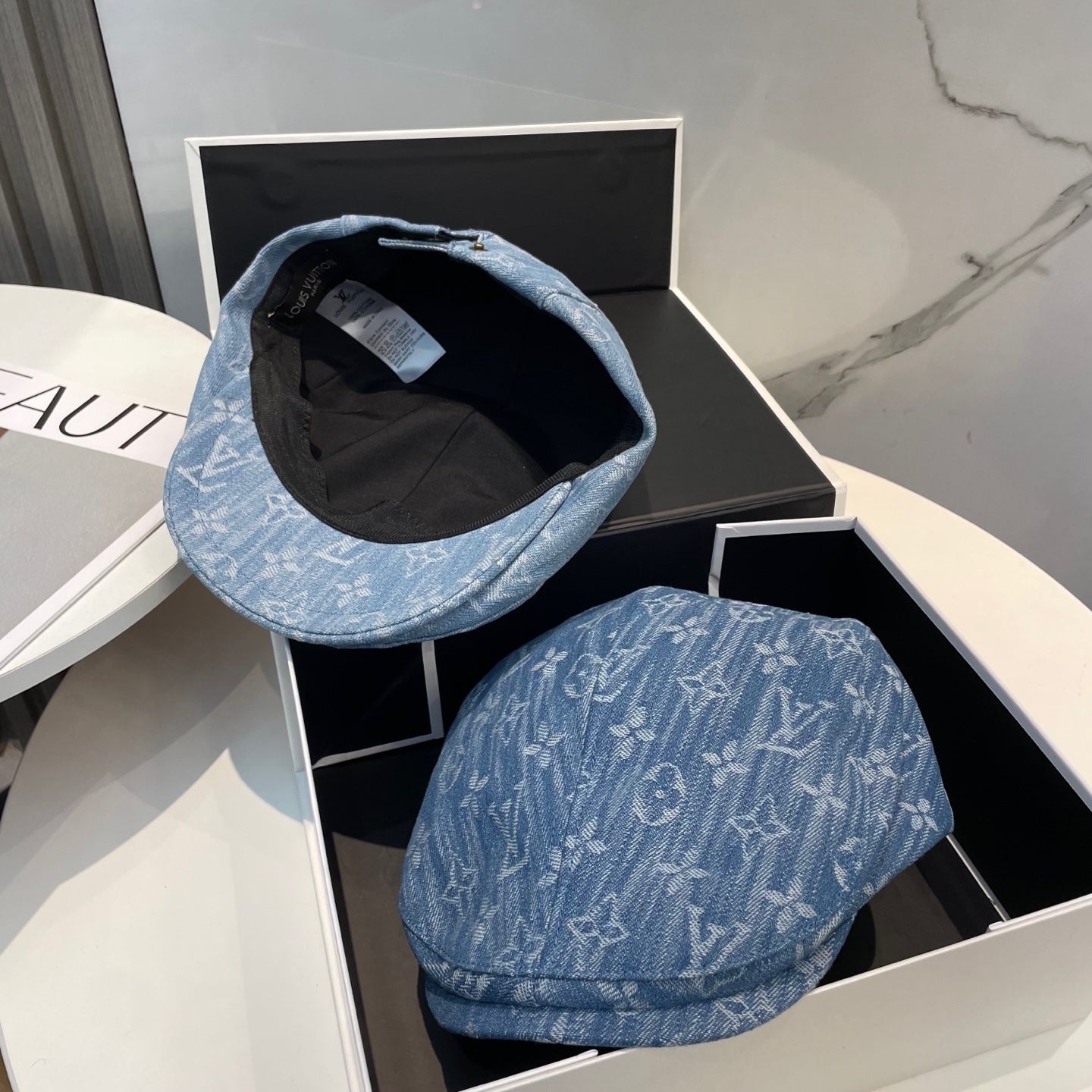 LV inspired denim Forward Cap