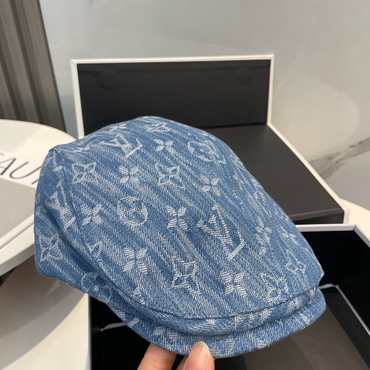 LV inspired denim Forward Cap