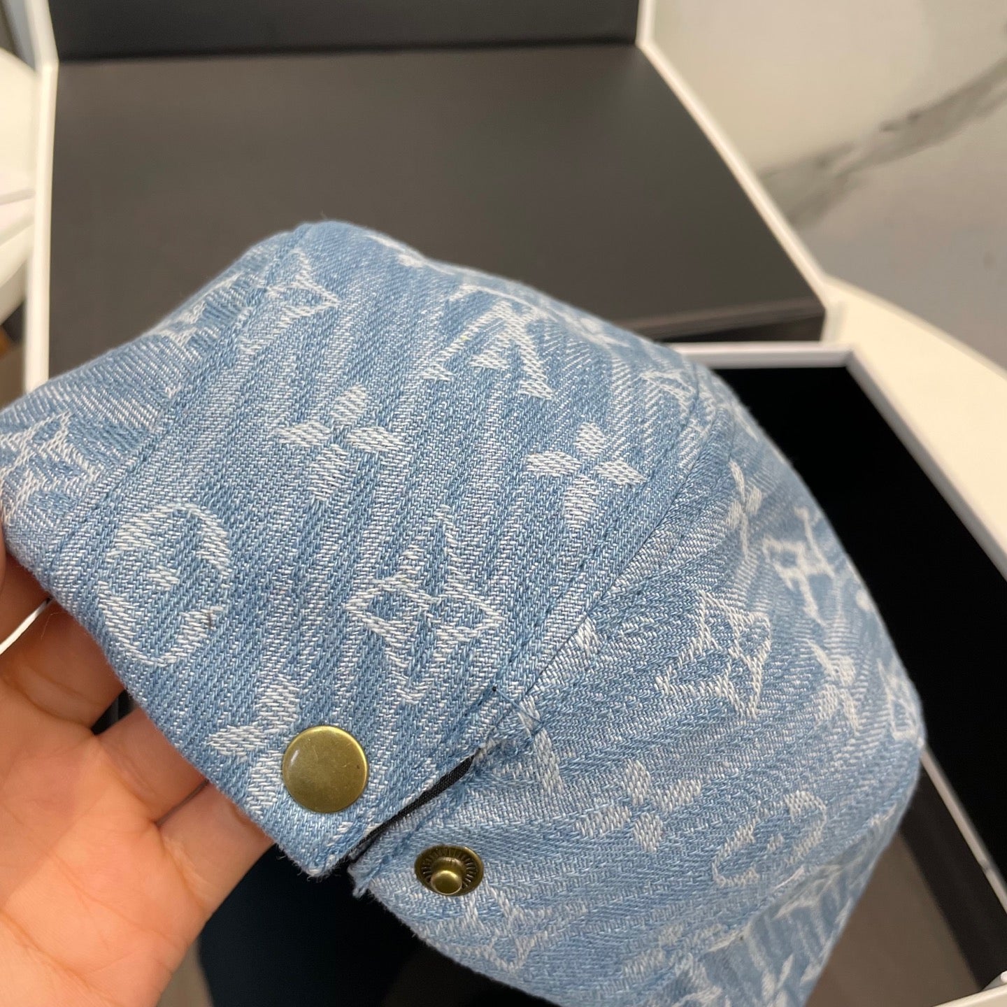 LV inspired denim Forward Cap