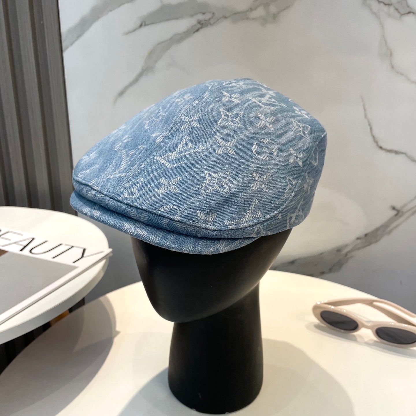 LV inspired denim Forward Cap