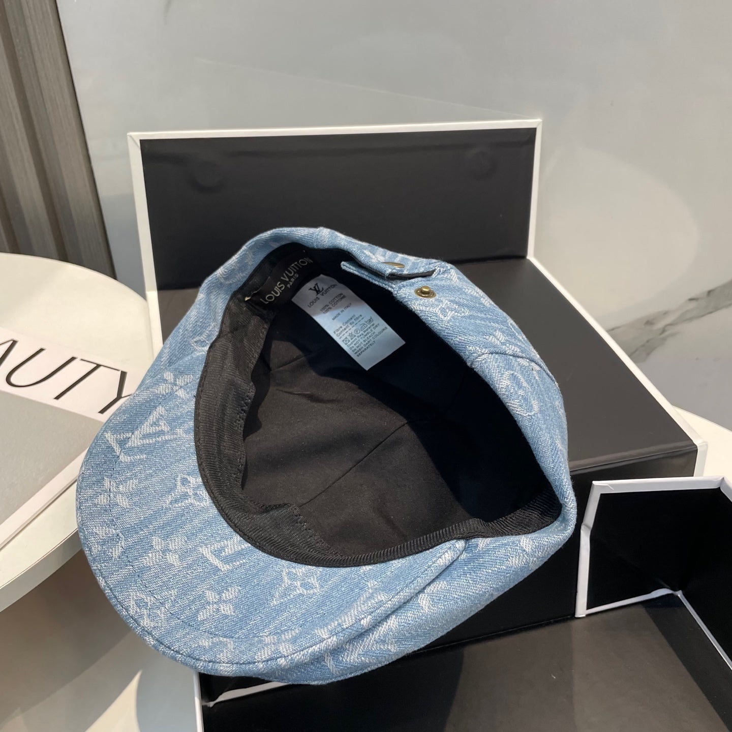 LV inspired denim Forward Cap