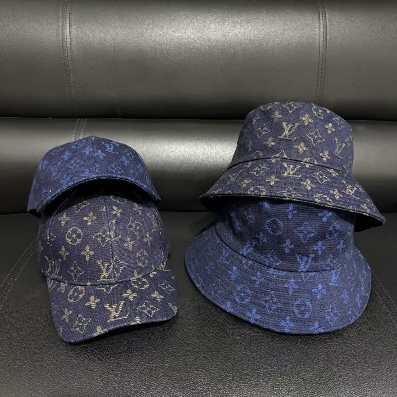 LV inspired indigo Blue Denim Bucket hat