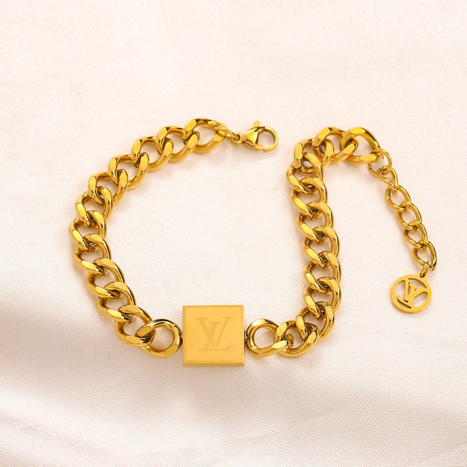 LV inspired Double Sided Cuban Bracelet