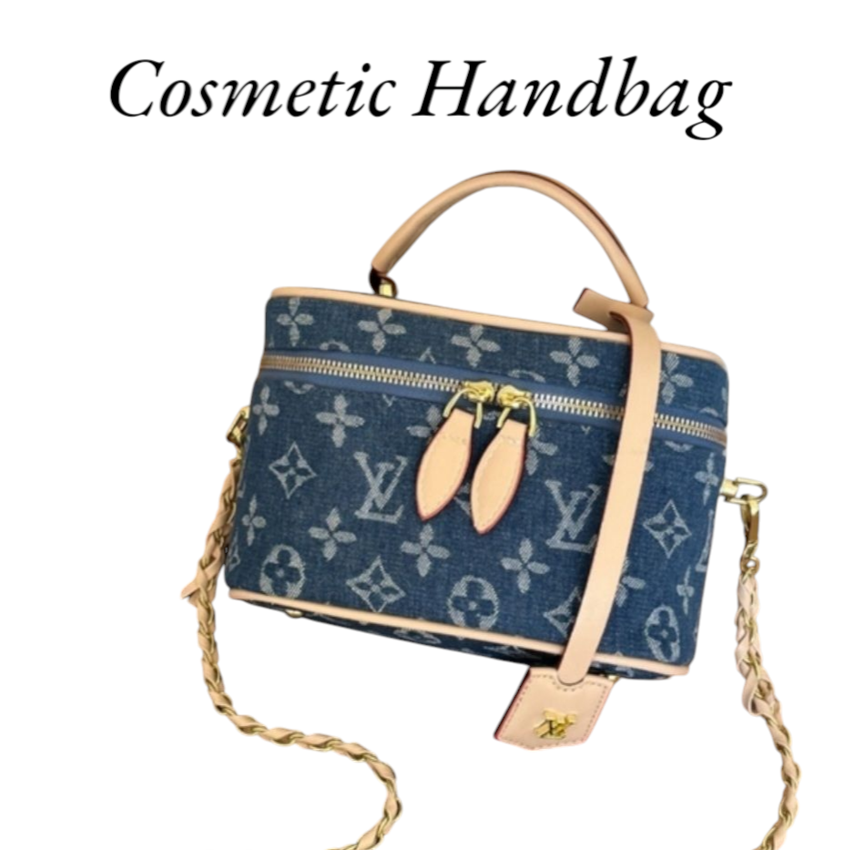 LV inspired denim cosmetics bag