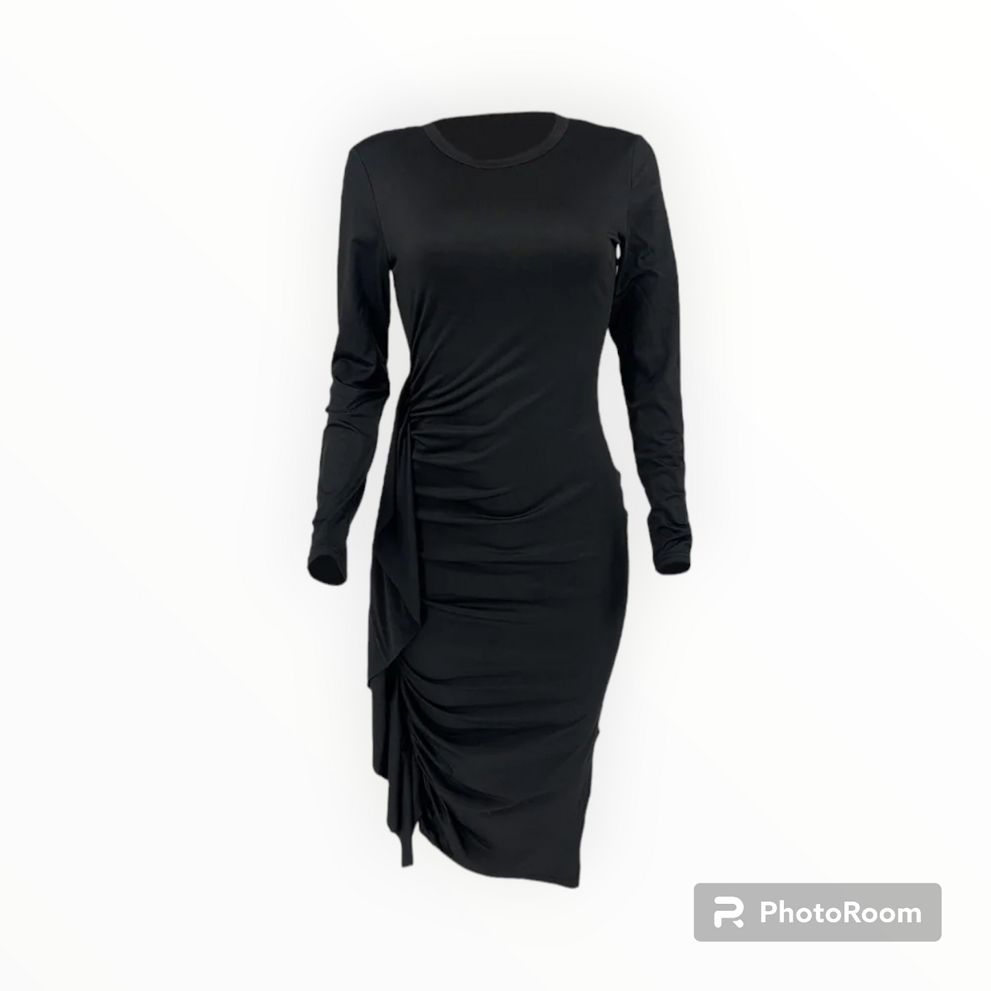 Plus size women ruffle trim side drape midi dress