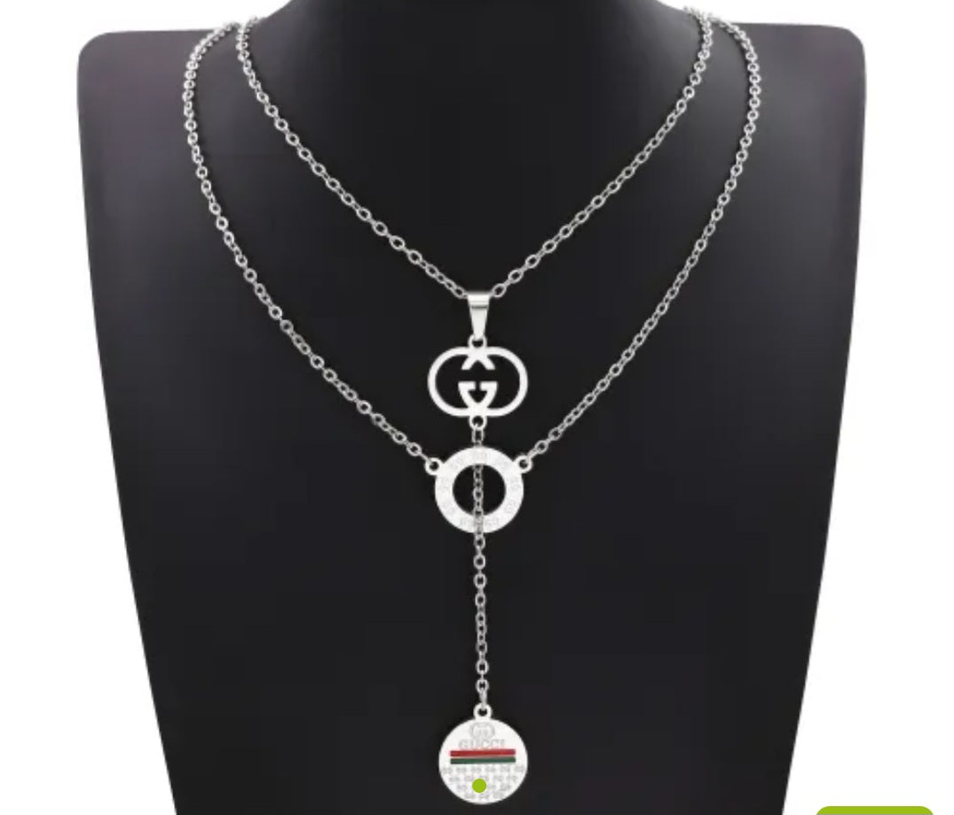 Gucci Inspired silver triple ring necklace