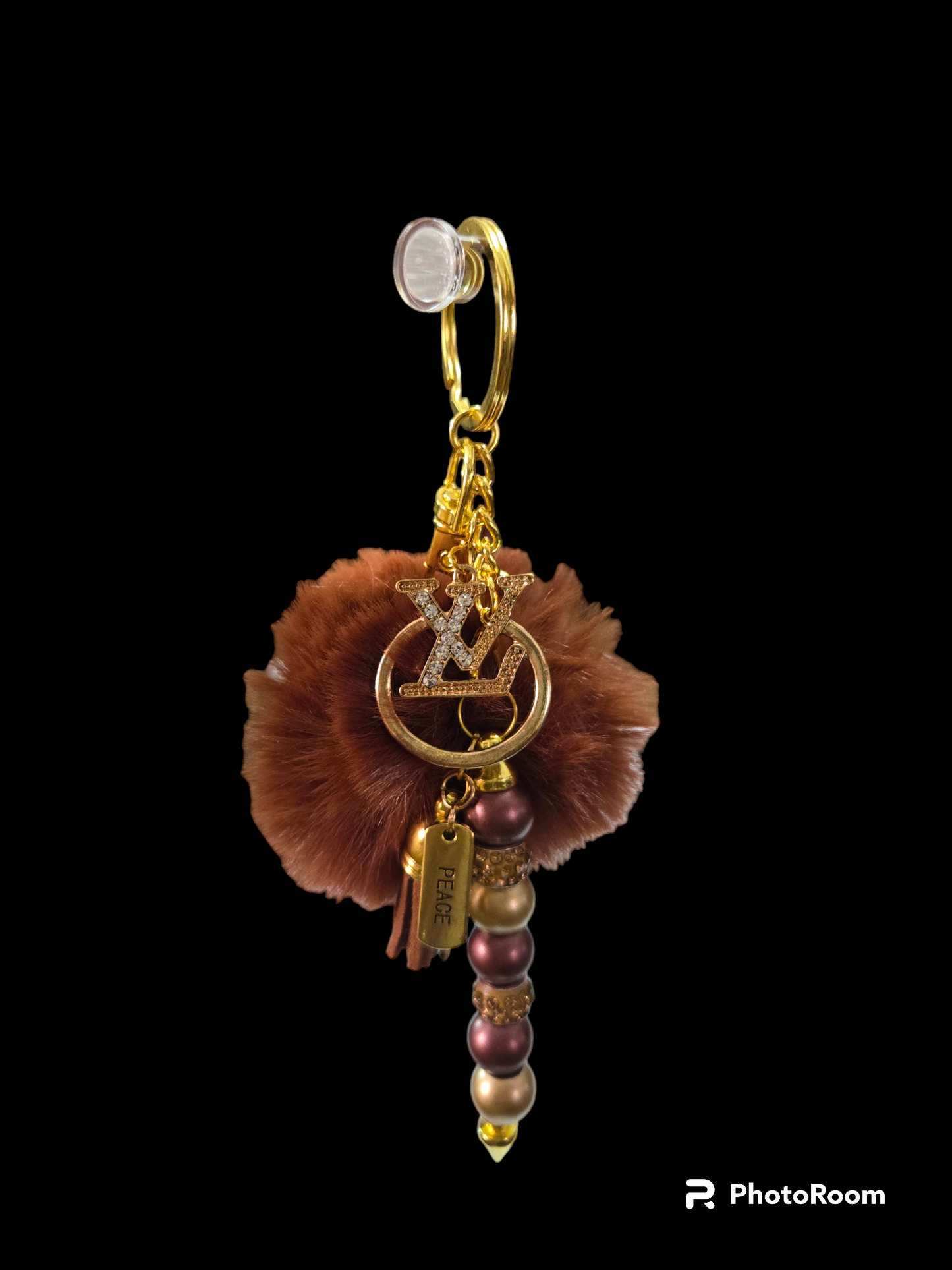 Pom pom beaded bar keychain