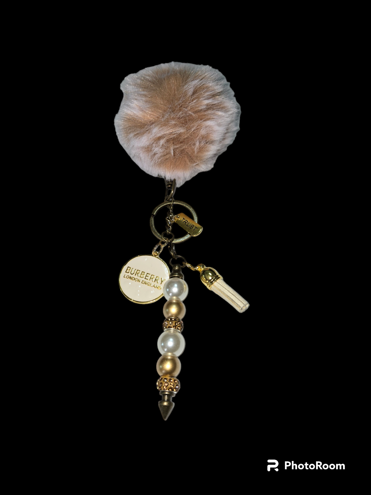 Pom pom beaded bar keychain