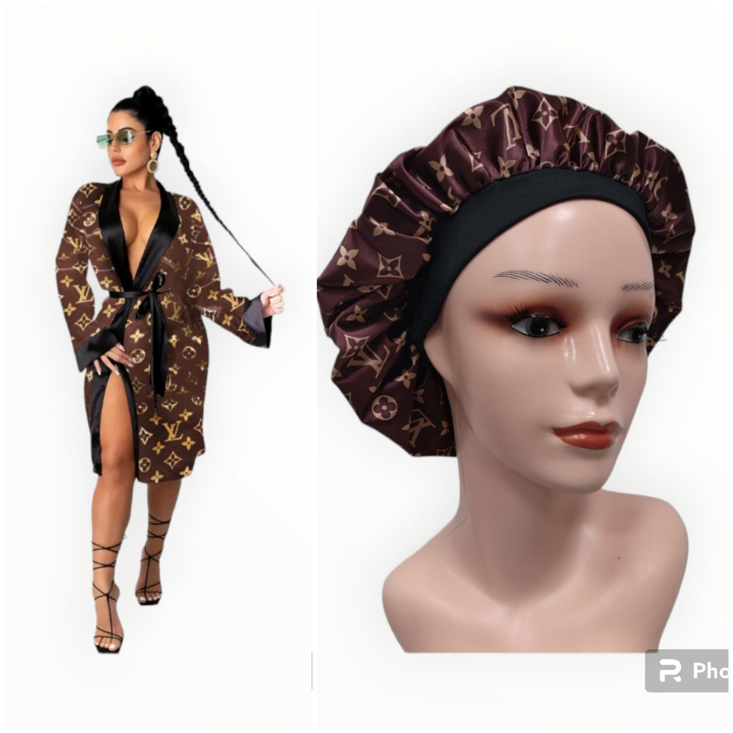 Lv inspired robe and Bonnet set