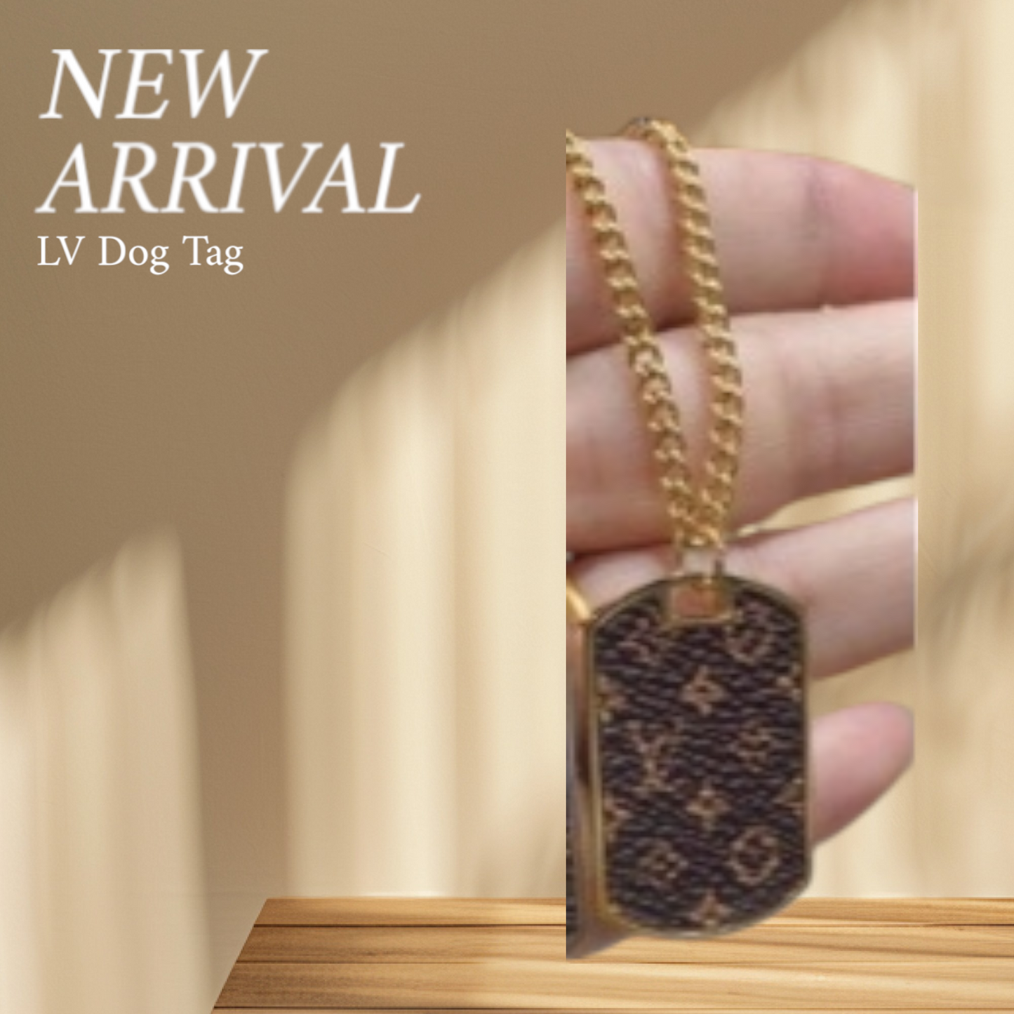 LV Designer Inspired Dog Tag Necklace