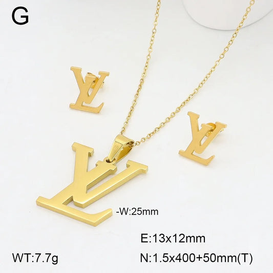 LV Designer Inspired Necklace and Earrings