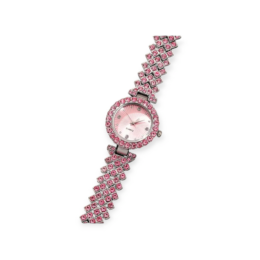 Women Pink Rhinestone Quartz Watch