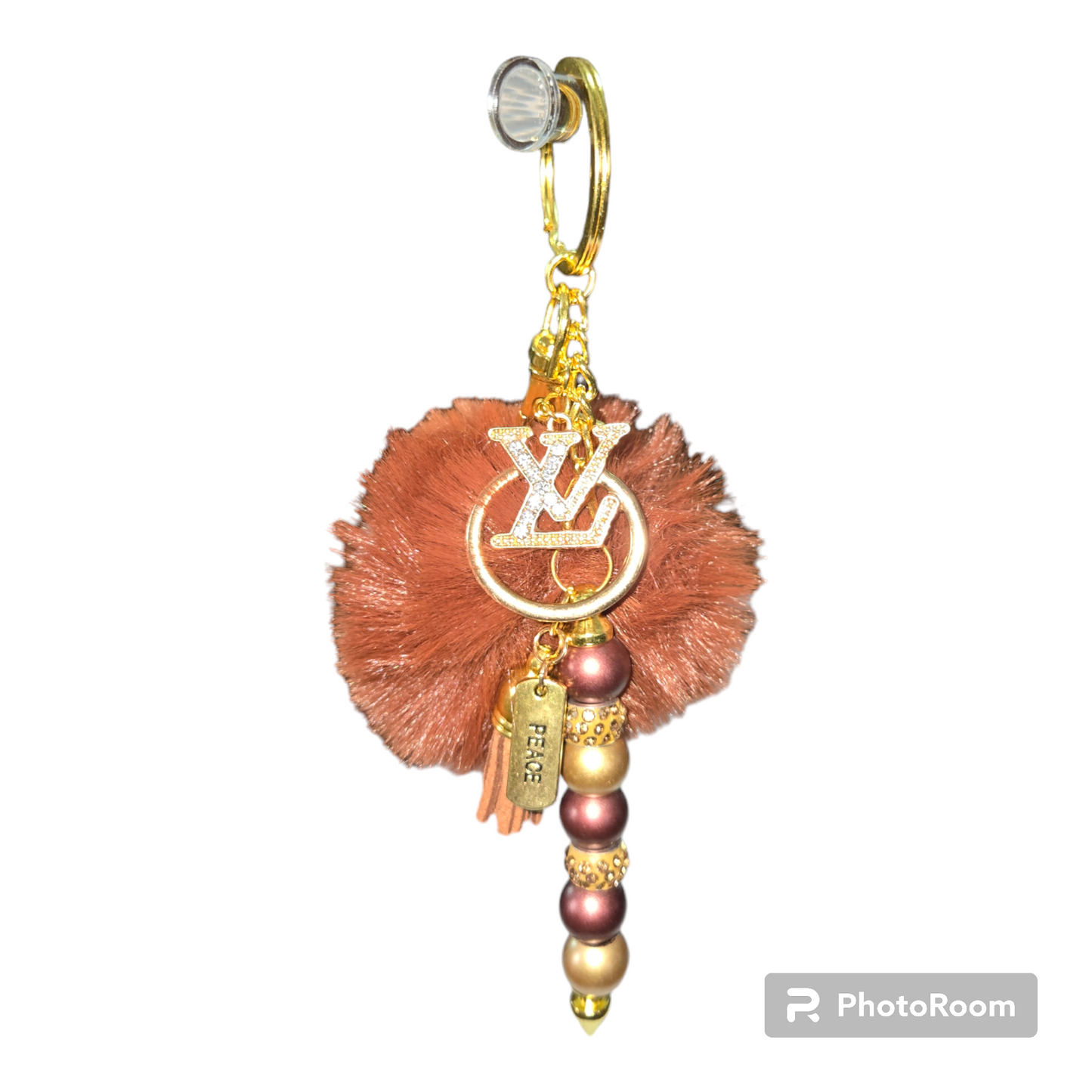 Pom pom beaded bar keychain